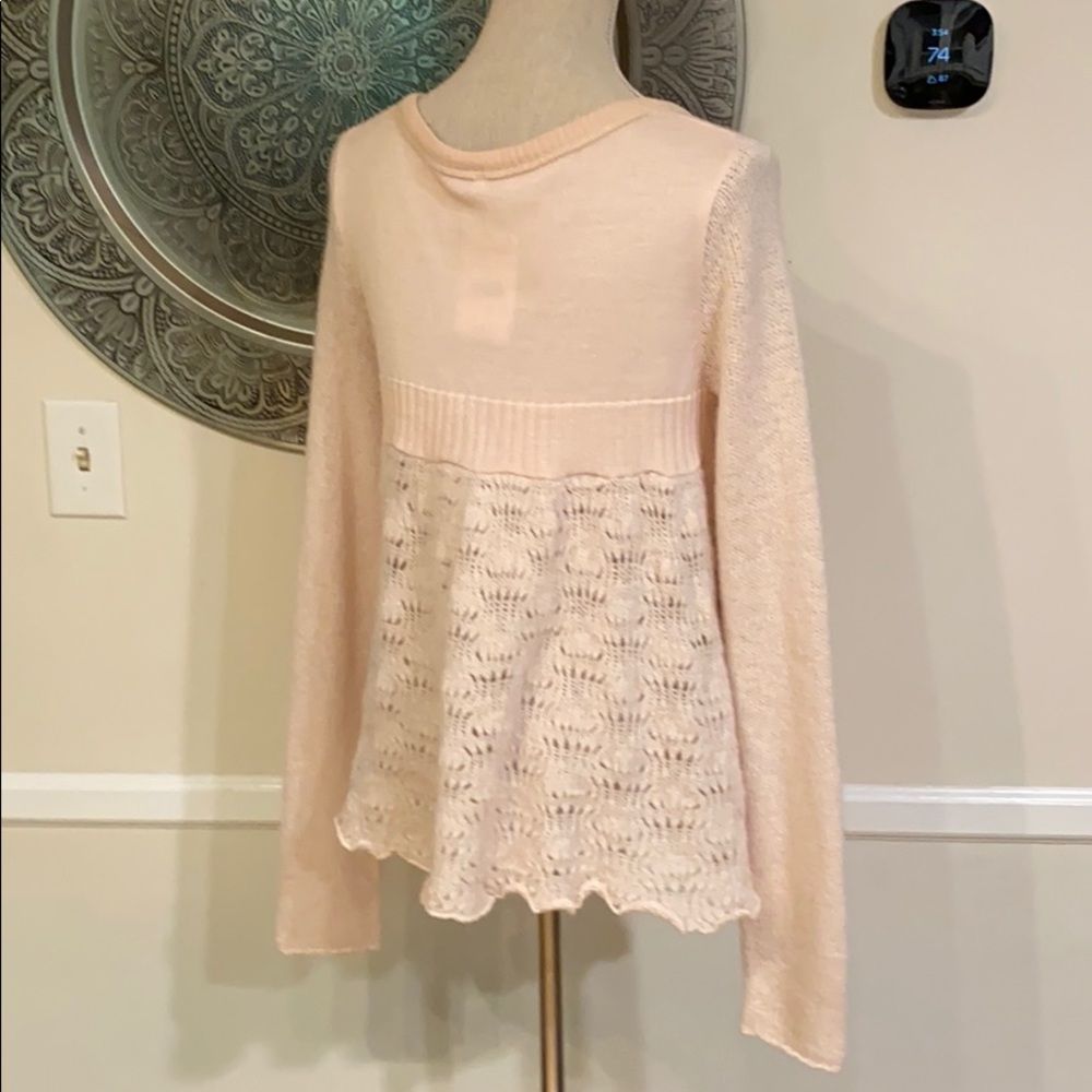 Free People Pale Blush Pink Lace & Knit Button-Up Cardigan - Picture 9 of 13